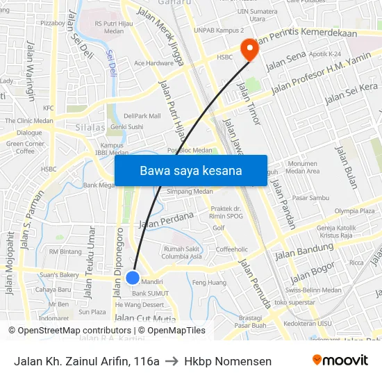 Jalan Kh. Zainul Arifin, 116a to Hkbp Nomensen map