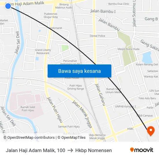 Jalan Haji Adam Malik, 100 to Hkbp Nomensen map