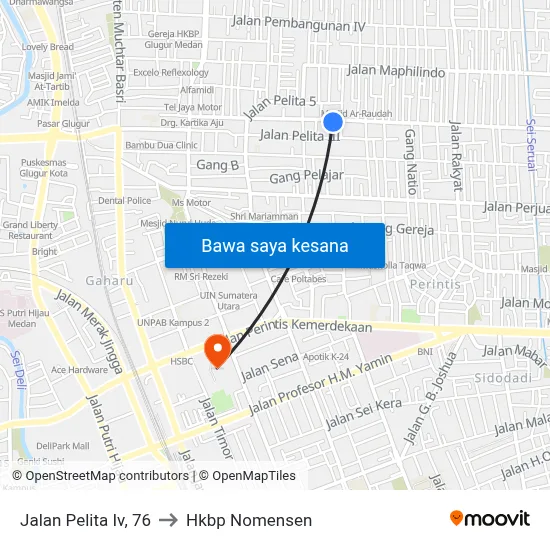 Jalan Pelita Iv, 76 to Hkbp Nomensen map