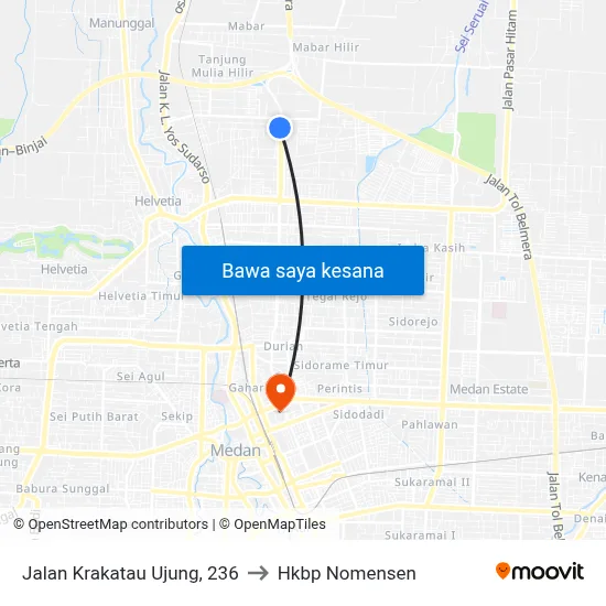 Jalan Krakatau Ujung, 236 to Hkbp Nomensen map
