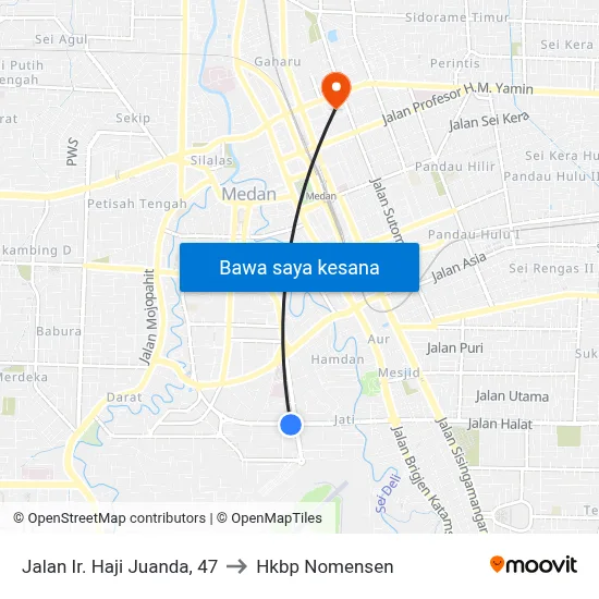Jalan Ir. Haji Juanda, 47 to Hkbp Nomensen map