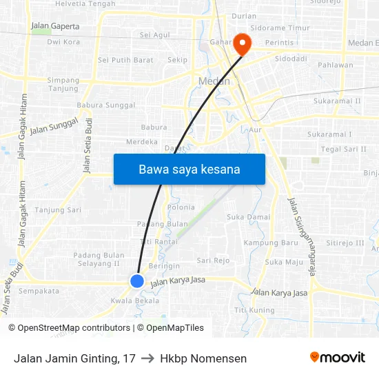 Jalan Jamin Ginting, 17 to Hkbp Nomensen map