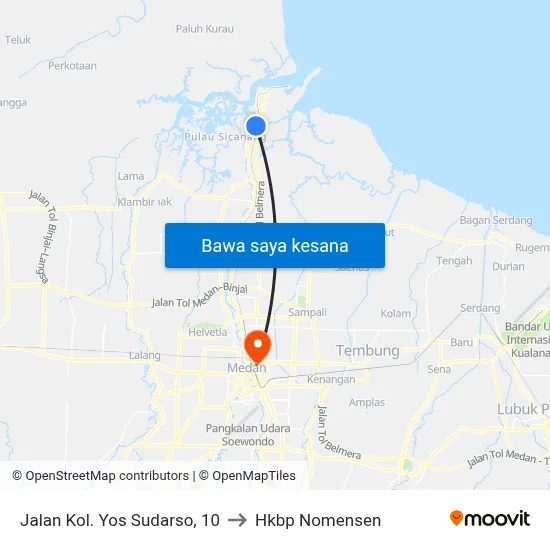 Jalan Kol. Yos Sudarso, 10 to Hkbp Nomensen map