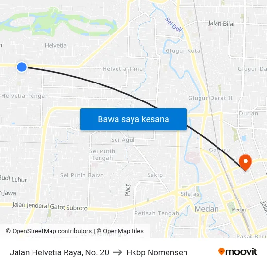 Jalan Helvetia Raya, No. 20 to Hkbp Nomensen map