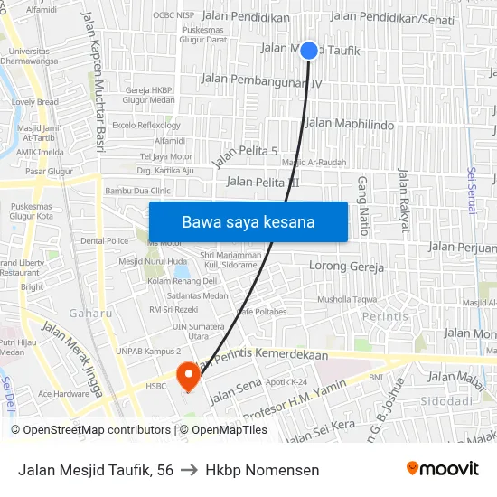 Jalan Mesjid Taufik, 56 to Hkbp Nomensen map