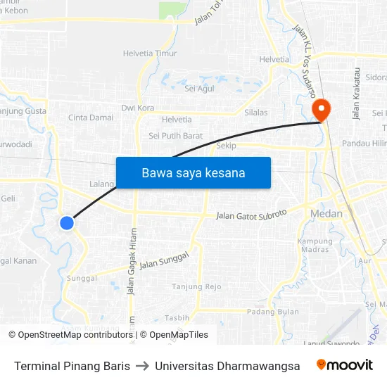 Terminal Pinang Baris to Universitas Dharmawangsa map