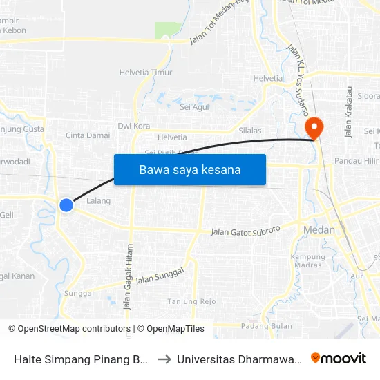 Halte Simpang Pinang Baris 2 to Universitas Dharmawangsa map