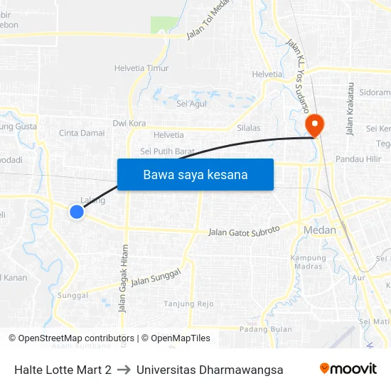 Halte Lotte Mart 2 to Universitas Dharmawangsa map