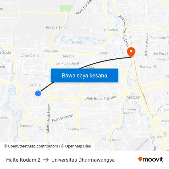 Halte Kodam 2 to Universitas Dharmawangsa map
