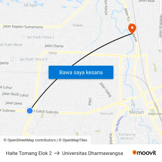 Halte Tomang Elok 2 to Universitas Dharmawangsa map