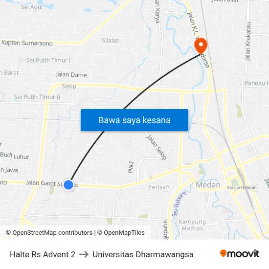 Halte Rs Advent 2 to Universitas Dharmawangsa map