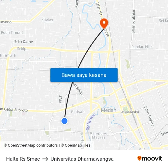 Halte Rs Smec to Universitas Dharmawangsa map
