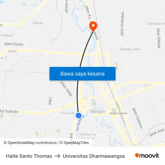 Halte Santo Thomas to Universitas Dharmawangsa map