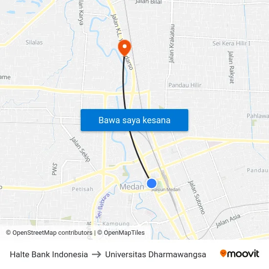 Halte Bank Indonesia to Universitas Dharmawangsa map