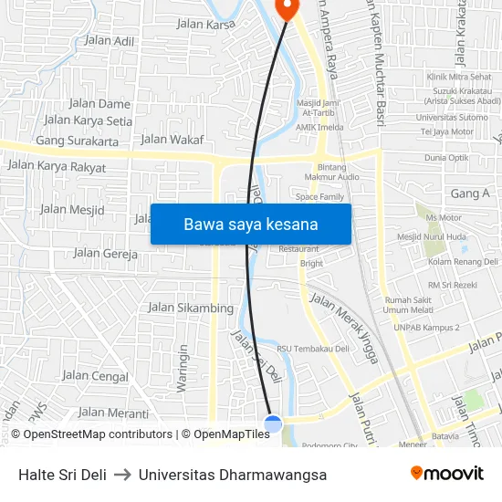 Halte Sri Deli to Universitas Dharmawangsa map