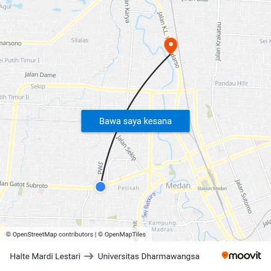 Halte Mardi Lestari to Universitas Dharmawangsa map