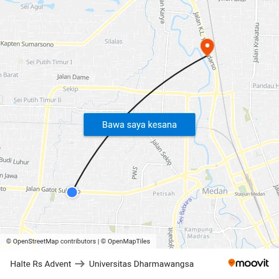 Halte Rs Advent to Universitas Dharmawangsa map