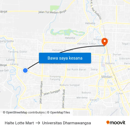 Halte Lotte Mart to Universitas Dharmawangsa map