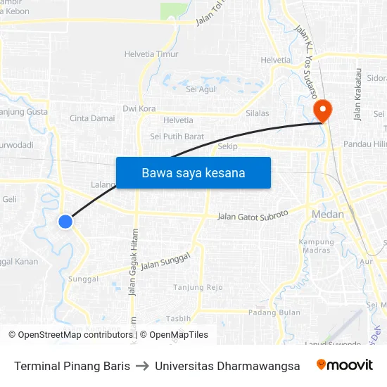 Terminal Pinang Baris to Universitas Dharmawangsa map