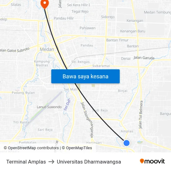 Terminal Amplas to Universitas Dharmawangsa map