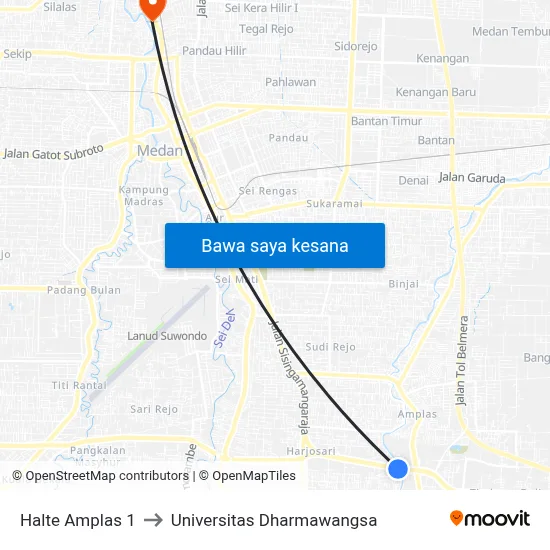 Halte Amplas 1 to Universitas Dharmawangsa map