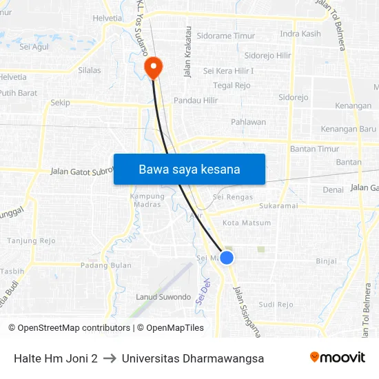 Halte Hm Joni 2 to Universitas Dharmawangsa map