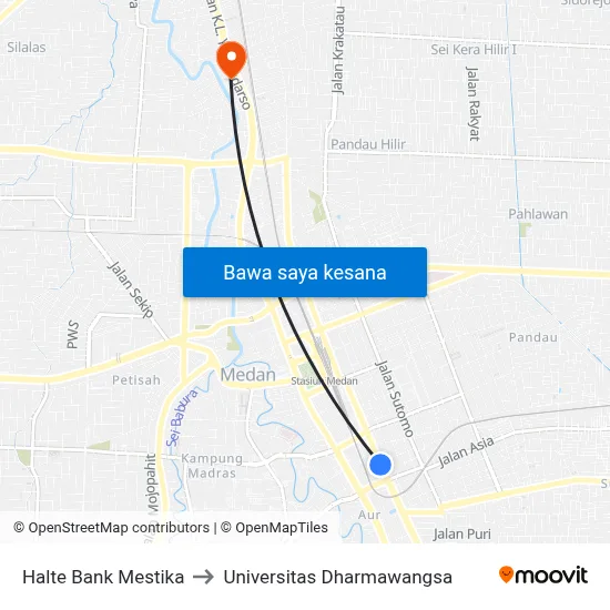 Halte Bank Mestika to Universitas Dharmawangsa map