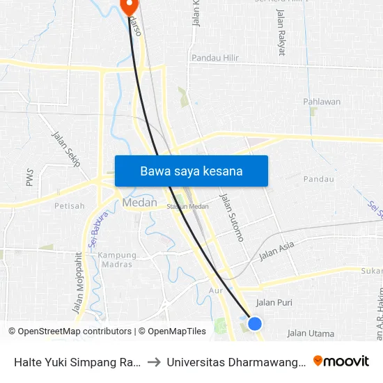 Halte Yuki Simpang Raya to Universitas Dharmawangsa map