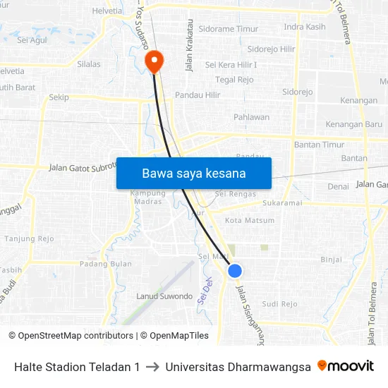 Halte Stadion Teladan 1 to Universitas Dharmawangsa map