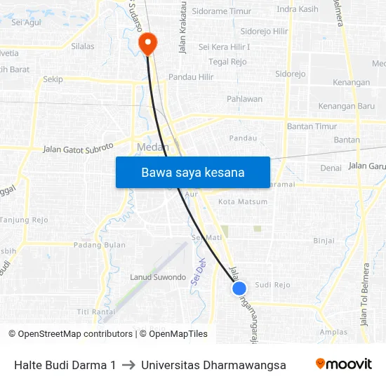 Halte Budi Darma 1 to Universitas Dharmawangsa map