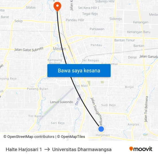 Halte Harjosari 1 to Universitas Dharmawangsa map