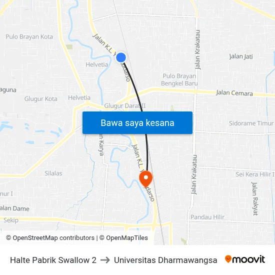 Halte Pabrik Swallow 2 to Universitas Dharmawangsa map