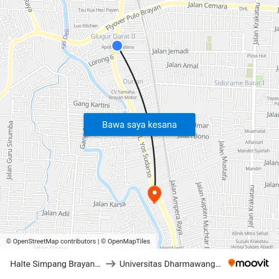 Halte Simpang Brayan 2 to Universitas Dharmawangsa map