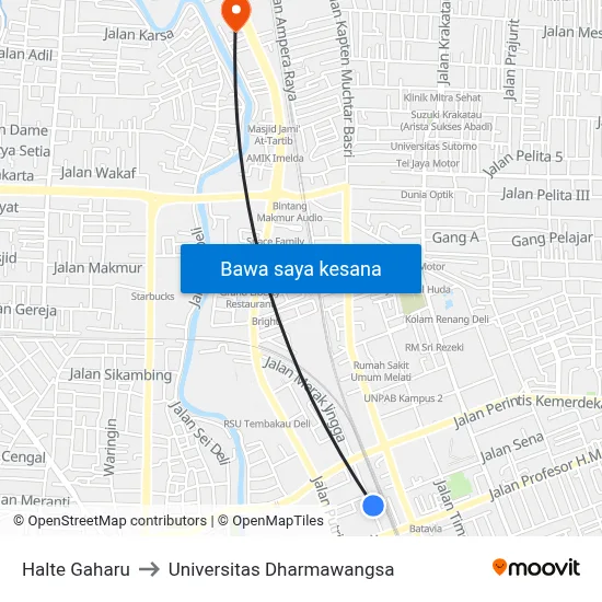 Halte Gaharu to Universitas Dharmawangsa map