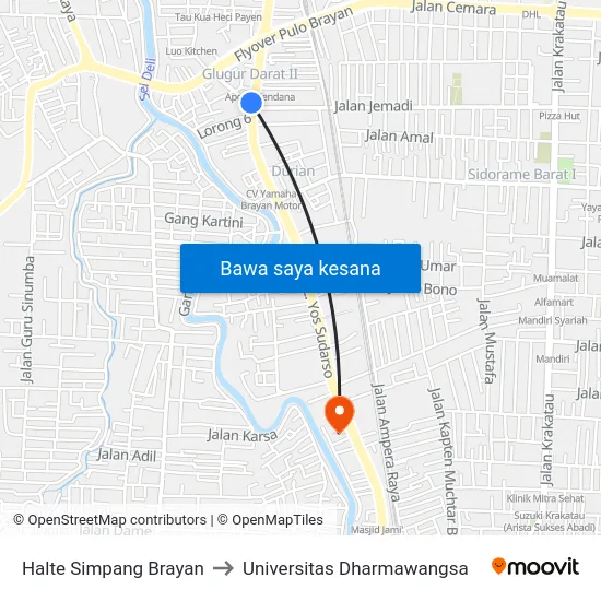 Halte Simpang Brayan to Universitas Dharmawangsa map