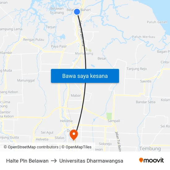 Halte Pln Belawan to Universitas Dharmawangsa map