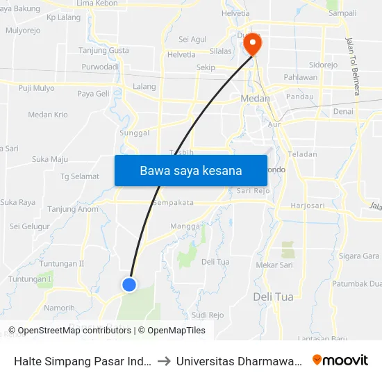 Halte Simpang Pasar Induk 2 to Universitas Dharmawangsa map