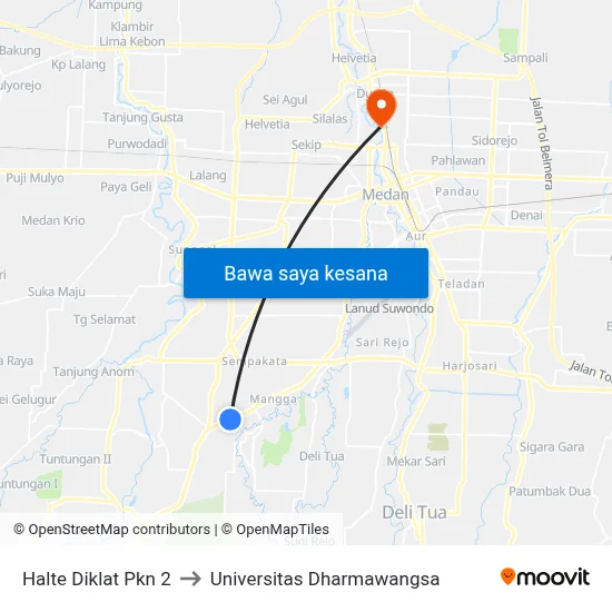 Halte Diklat Pkn 2 to Universitas Dharmawangsa map