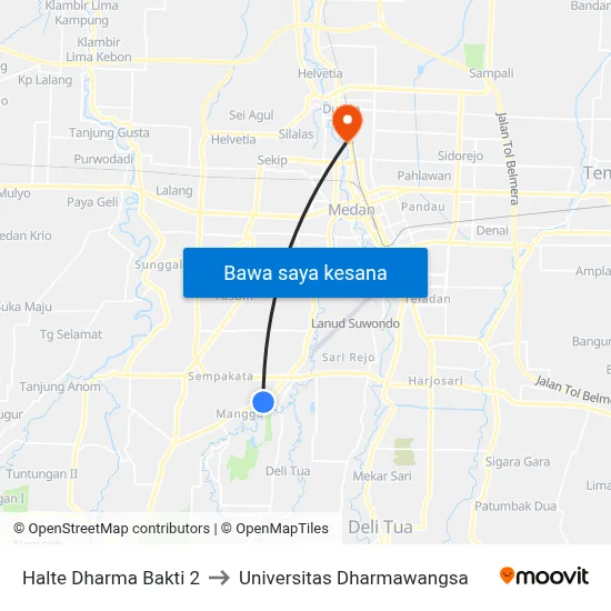 Halte Dharma Bakti 2 to Universitas Dharmawangsa map