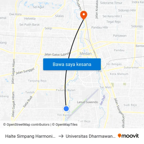 Halte Simpang Harmonika 2 to Universitas Dharmawangsa map