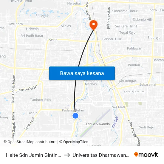 Halte Sdn Jamin Ginting 2 to Universitas Dharmawangsa map