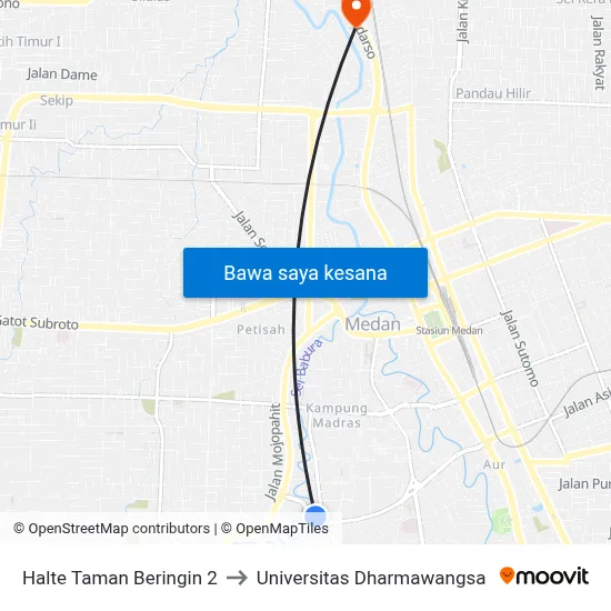 Halte Taman Beringin 2 to Universitas Dharmawangsa map