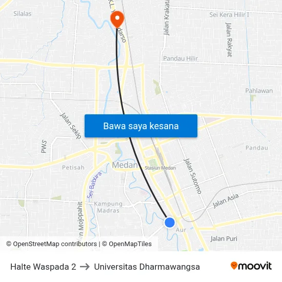 Halte Waspada 2 to Universitas Dharmawangsa map