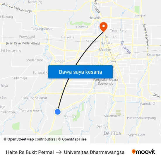 Halte Rs Bukit Permai to Universitas Dharmawangsa map