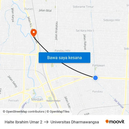 Halte Ibrahim Umar 2 to Universitas Dharmawangsa map