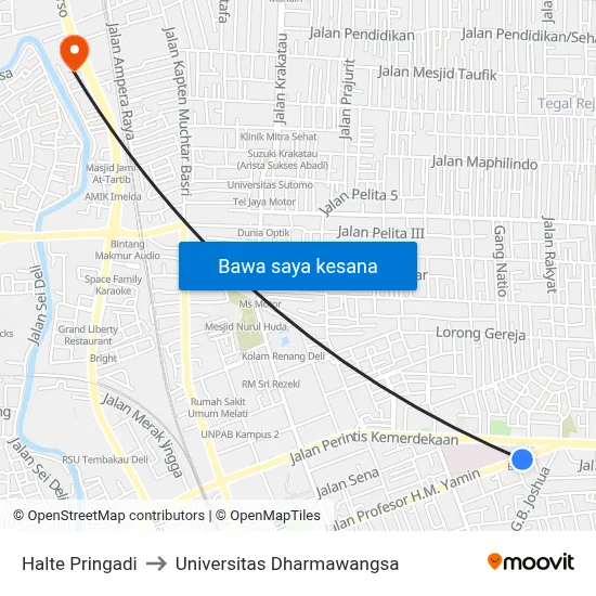 Halte Pringadi to Universitas Dharmawangsa map