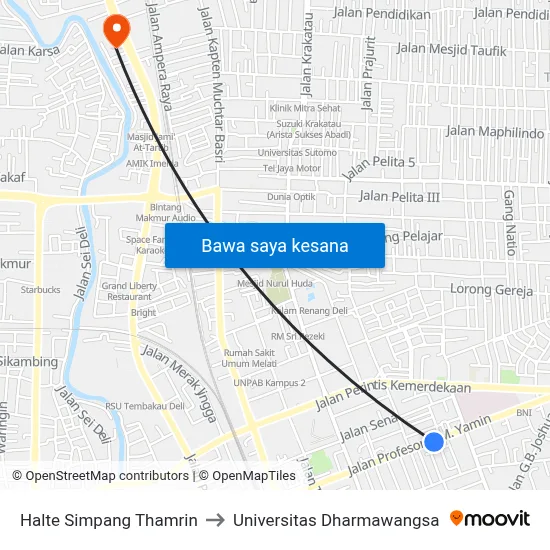Halte Simpang Thamrin to Universitas Dharmawangsa map