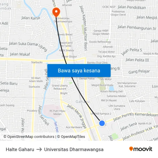 Halte Gaharu to Universitas Dharmawangsa map
