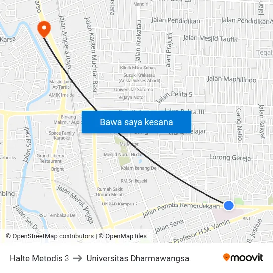 Halte Metodis 3 to Universitas Dharmawangsa map