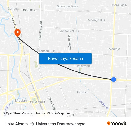 Halte Aksara to Universitas Dharmawangsa map